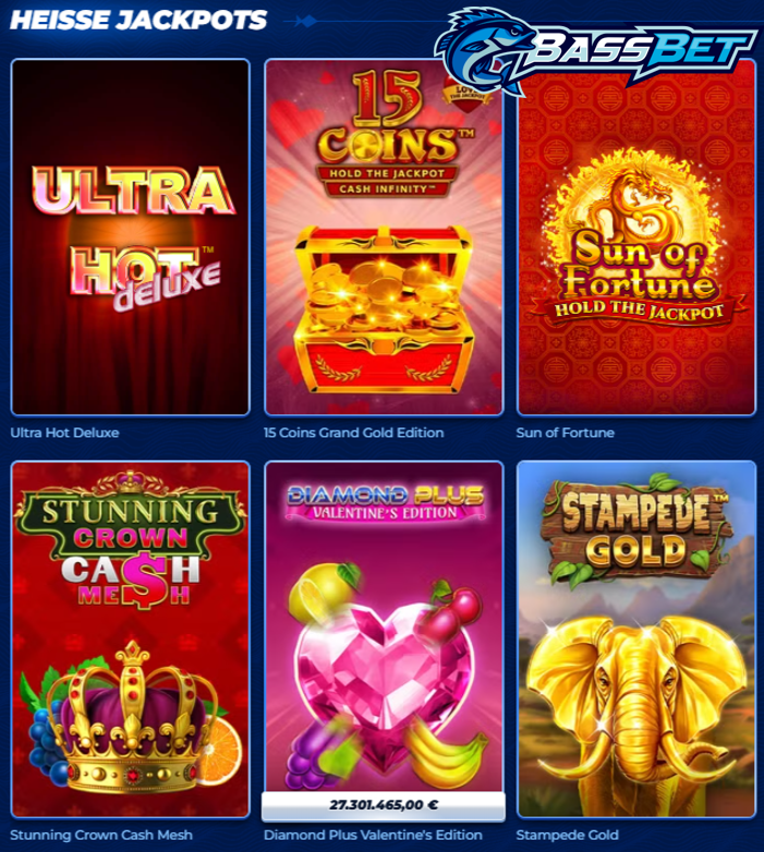 Jackpot-Spiele im Bassbet Casino